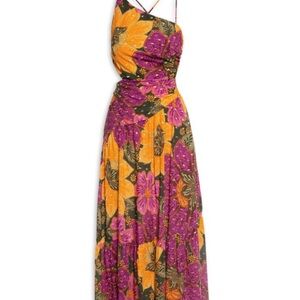 FARM Rio Asymmetrical Dress in Pink and Yellow Floral - one shoulder